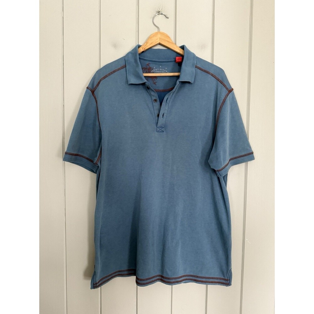 Men's Tommy Bahama Denim Polo Shirt L Large Blue Island Crafted Short Sleeve